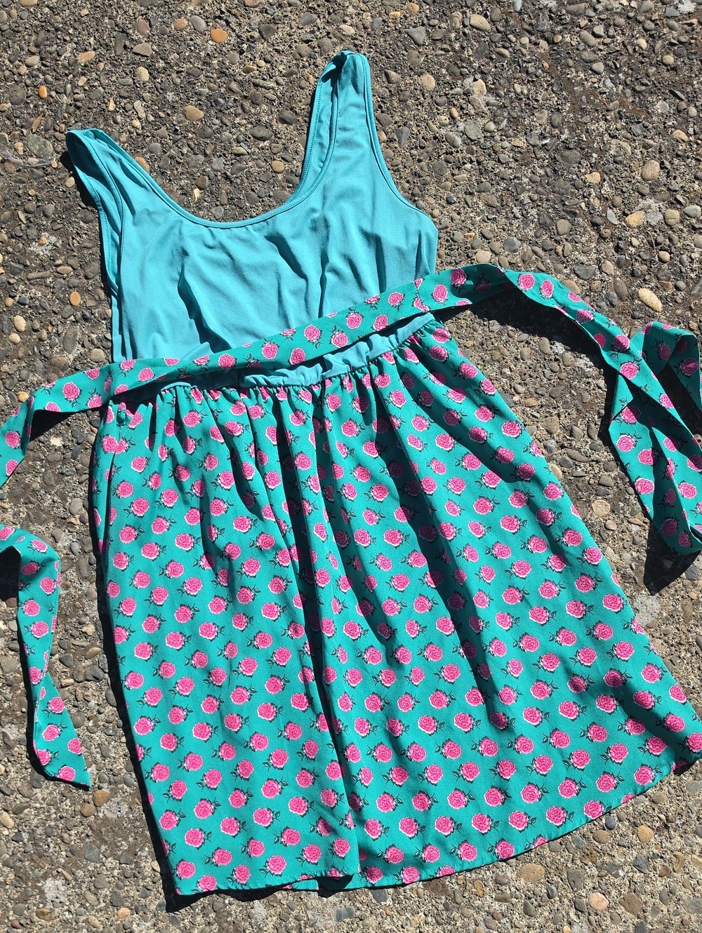Women's Turquoise Floral Tie-Waist Dress